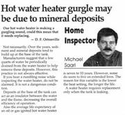 Hot water heater gurgle may be due to mineral deposits